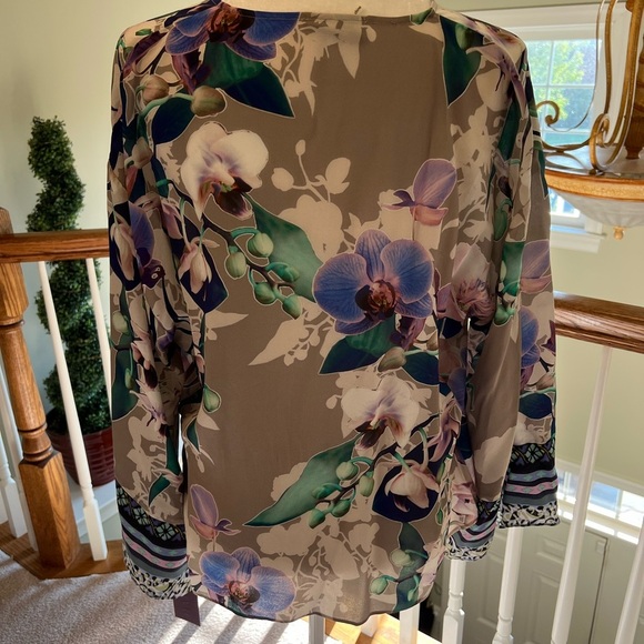 Hale Bob Orchid Print Silk Wrap Blouse - XL - NWT - Picture 3 of 12